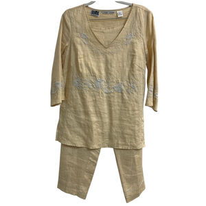 Nikki Valenti 100% Linen Embroidered Two-Piece Set - Size Women's 6